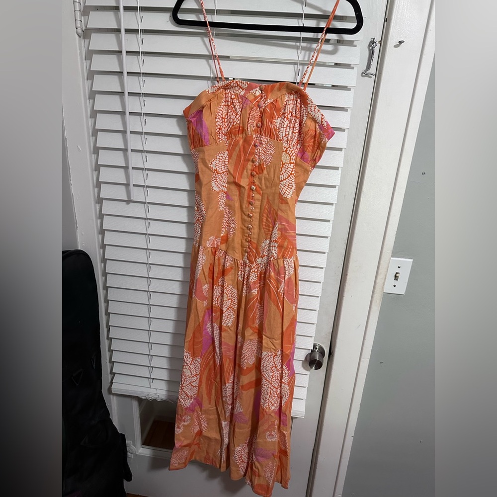 FARM Rio X Anthropologie Orange and Pink Floral Maxi Dress